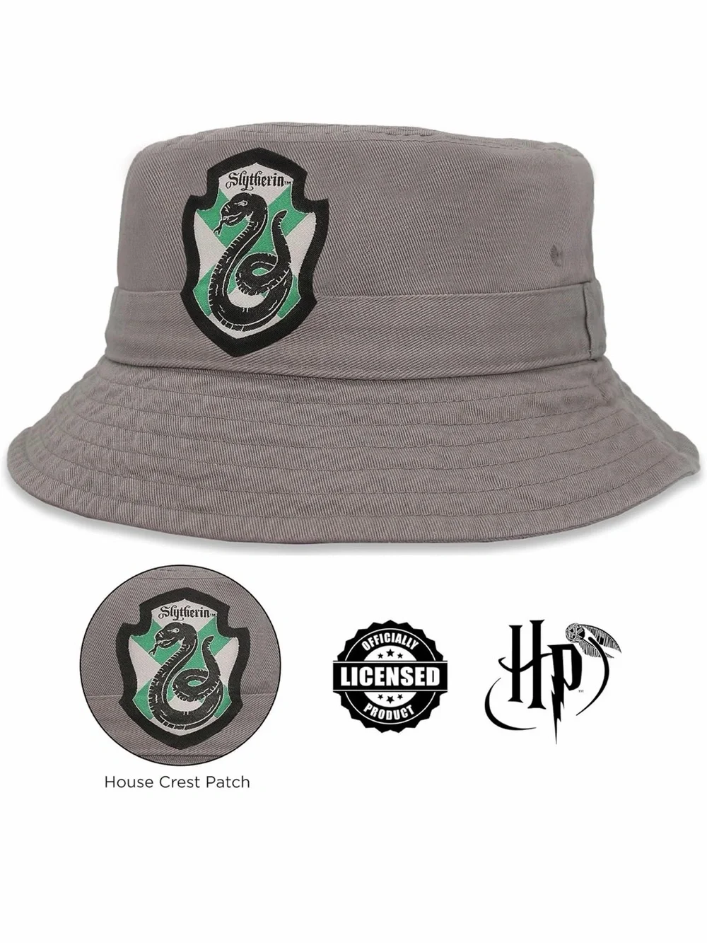 Slytherin Gray Bucket Hat with Crest - Kids